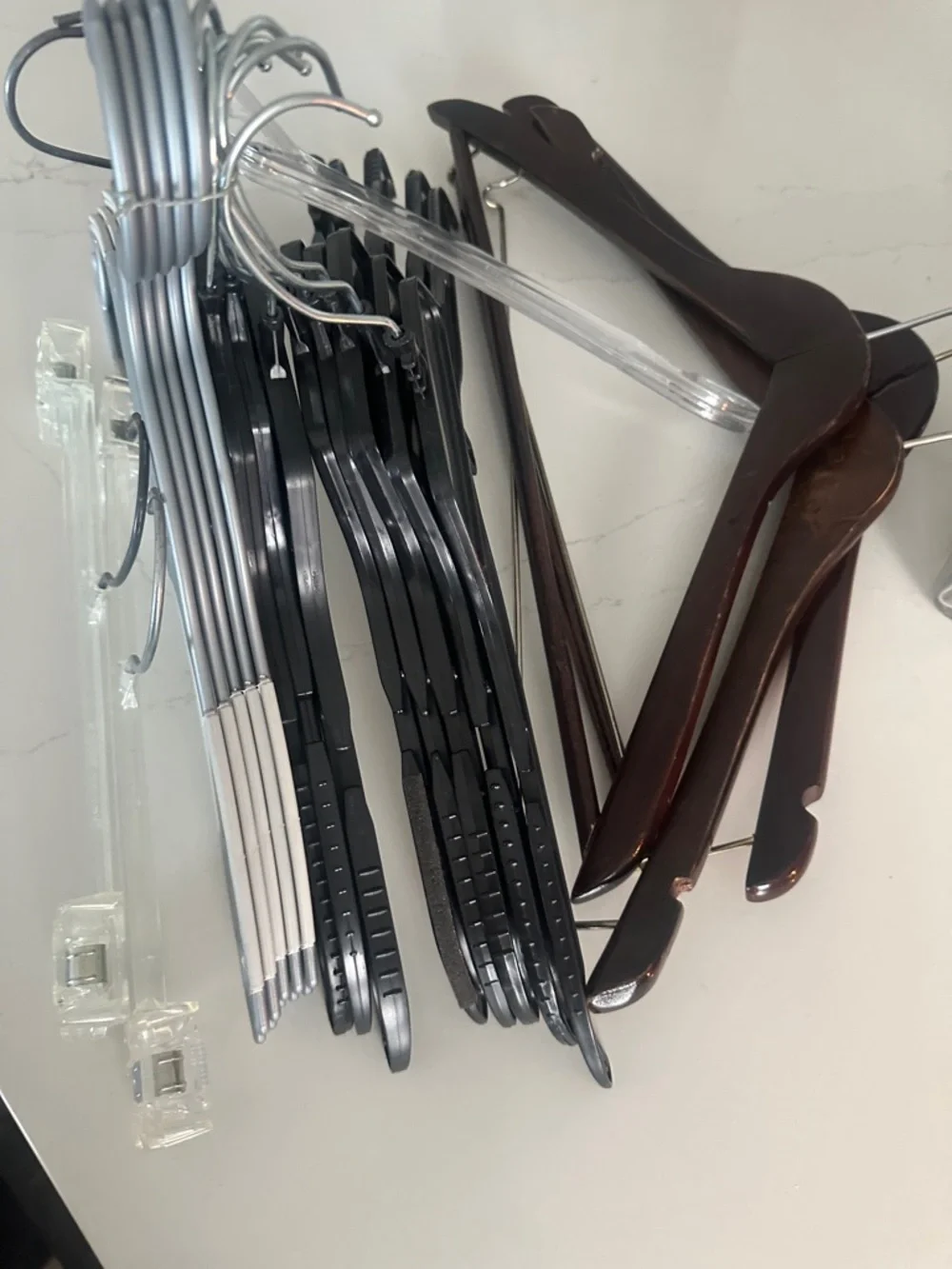 19 Assorted Closet Hangers Pack - Black, Clear, Gray, Brown
